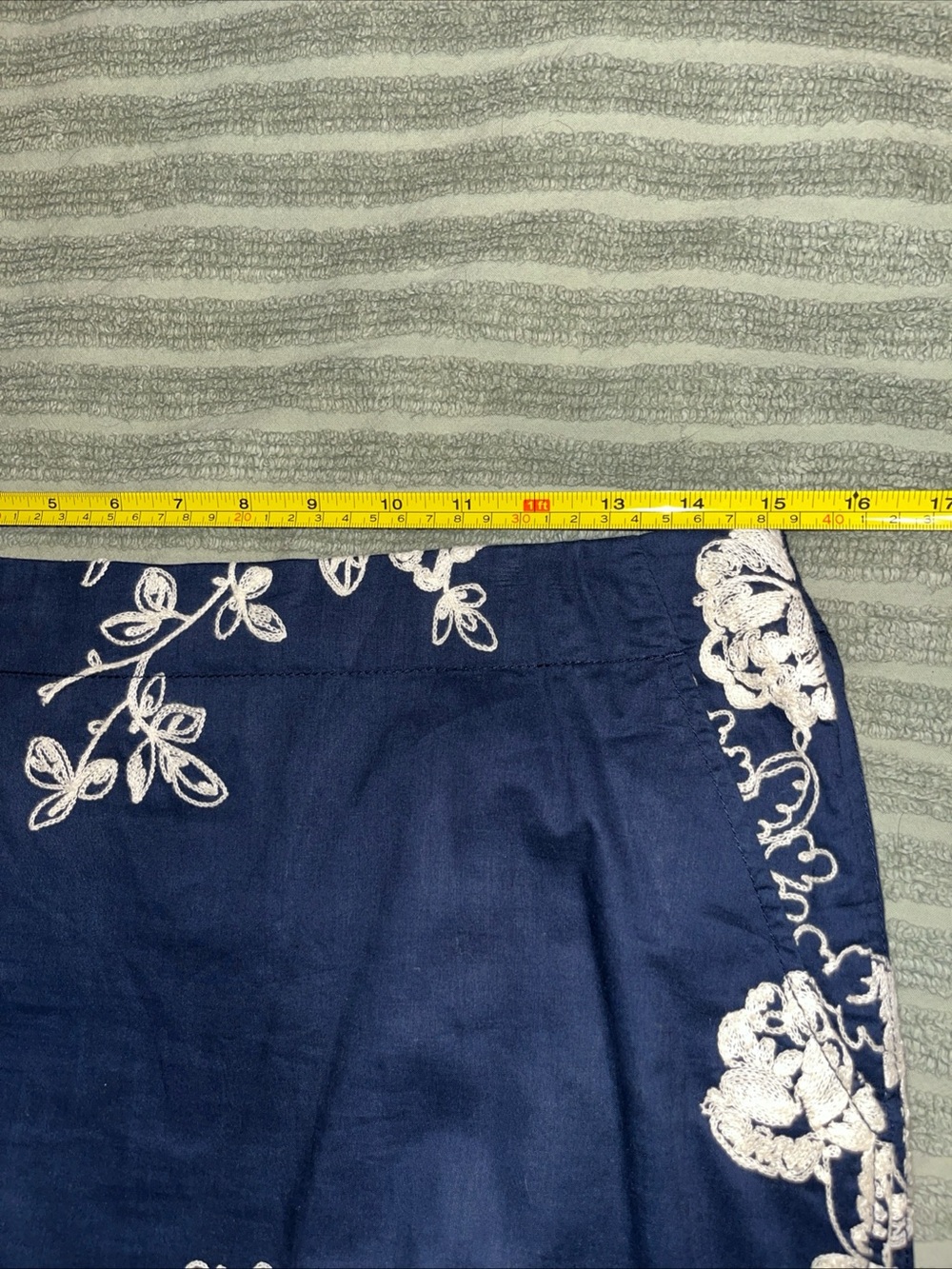 J. Crew Navy Blue Pencil Skirt with ivory Floral Embroidery - Picture 5 of 7